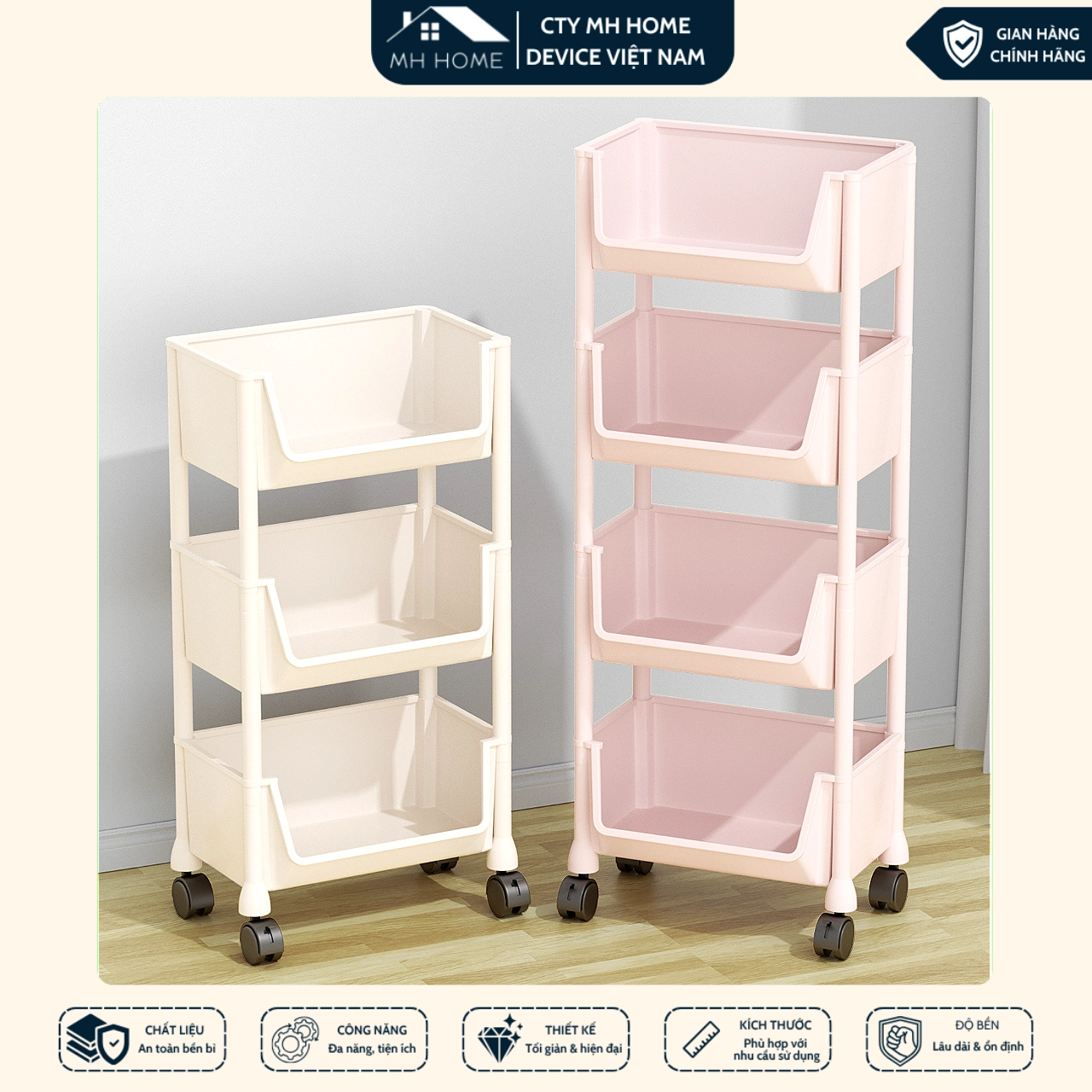 Kệ Sách Nhựa 4 Tầng Đa Năng Có Bánh Xe Khóa Tiện Lợi - Kệ Đựng Đồ Đồ Chơi Nhà Bếp Khay Rổ Thông Minh MH